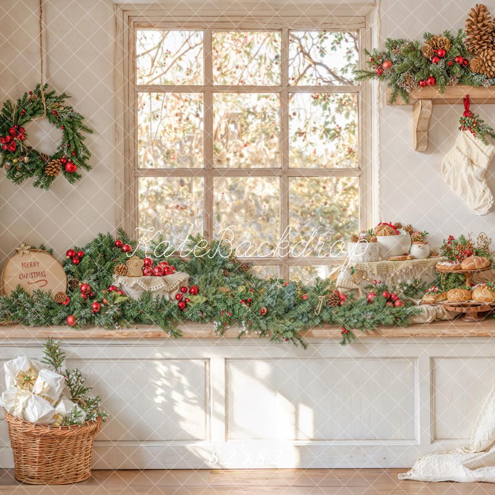 Kate Weihnachten Fenster Girlande Leckereien Hintergrund Entworfen von Emetselch - Kate Backdrop.de