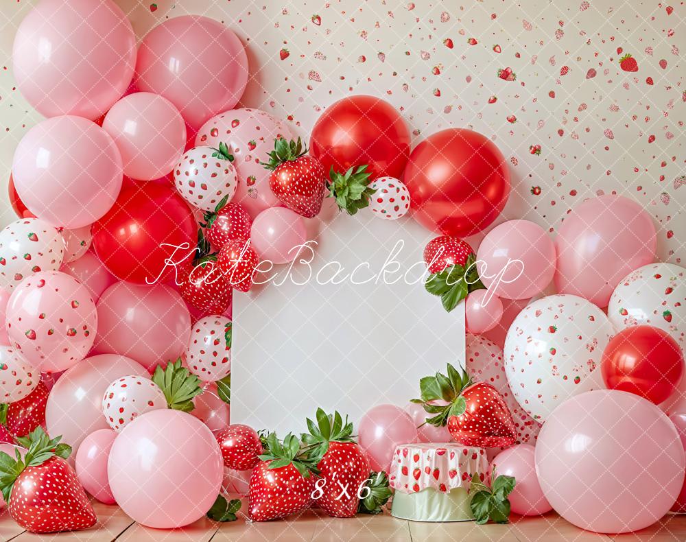 Kate Geburtstag Erdbeeren Ballons Holzboden Fleece Hintergrund Entworfen von Emetselch