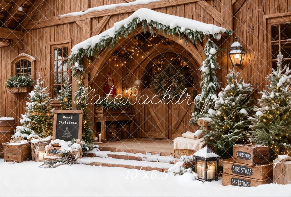 Kate Weihnachten Holzhütte Schnee Tannen Fleece Hintergrund Entworfen von Emetselch - Kate Backdrop.de