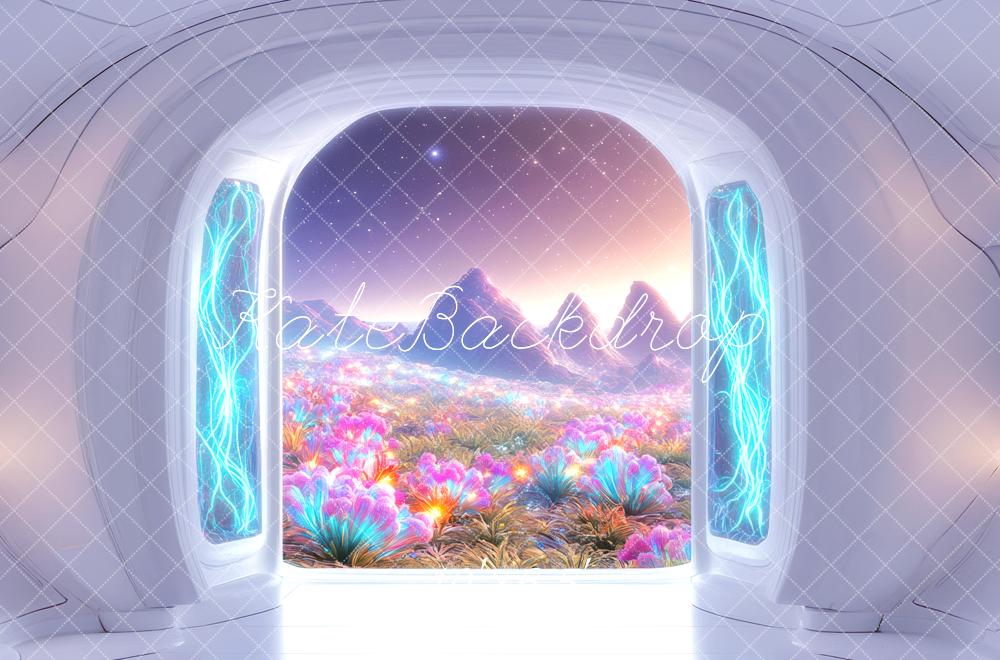 Kate SciFi Portal Blumenfeld Bunt Hintergrund Entworfen von Mini MakeBelieve - Kate Backdrop.de