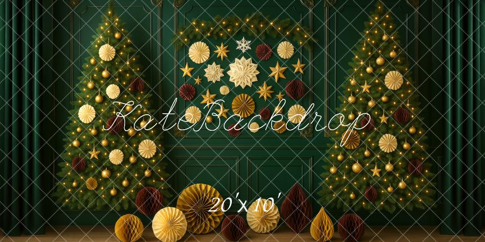 Kate Weihnachten Tannenbäume Gold Dekoration Hintergrund Entworfen von Megan Leigh - Kate Backdrop.de
