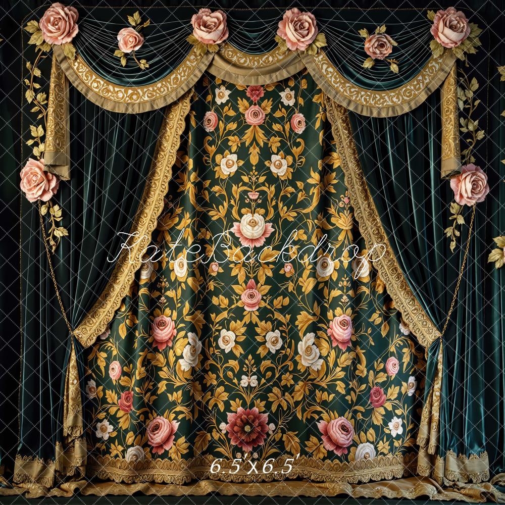 Kate Vintage Vorhang Blumen Gold Hintergrund Entworfen von Mini MakeBelieve - Kate Backdrop.de