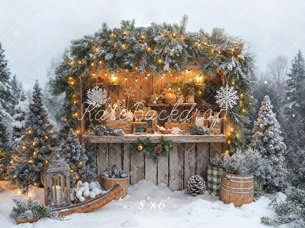 Kate Weihnachten Holzstand Tannenzweige Vintage Fleece Hintergrund Entworfen von Emetselch - Kate Backdrop.de