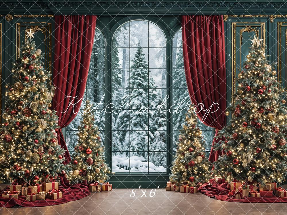 Kate Weihnachten Weihnachtsbaum Fenster Rot Hintergrund Entworfen von Ashley Paul