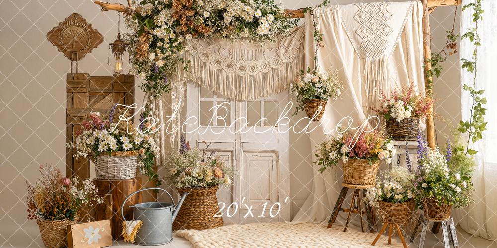 Kate Boho Blumen Makramee Creme Hintergrund Entworfen von Emetselch