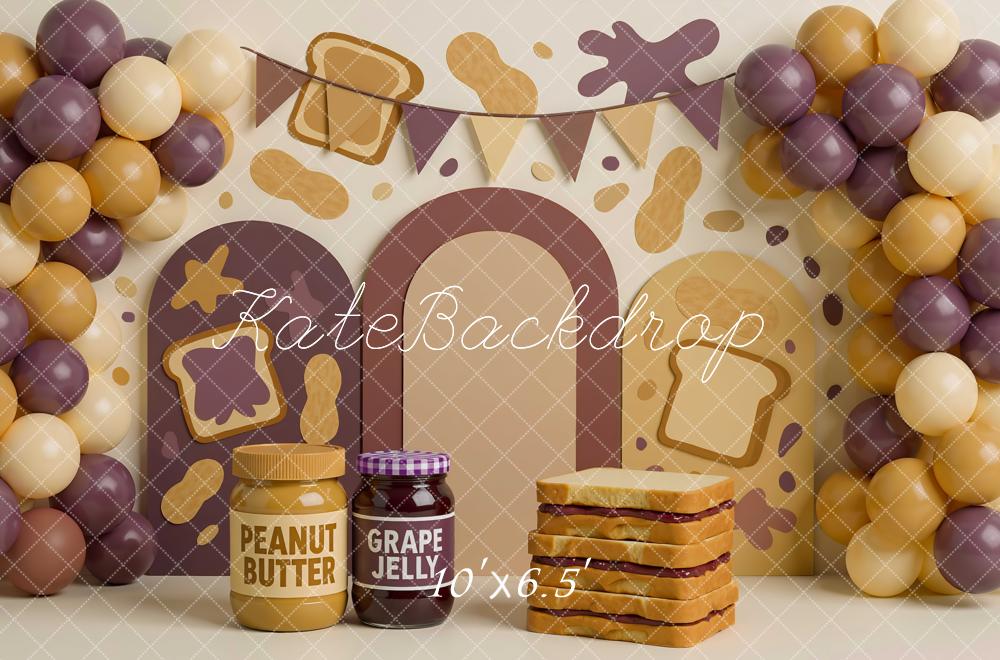 Kate Sandwich Erdnussbutter Traubengelee Ballons Braun Hintergrund Entworfen von Mini MakeBelieve - Kate Backdrop.de