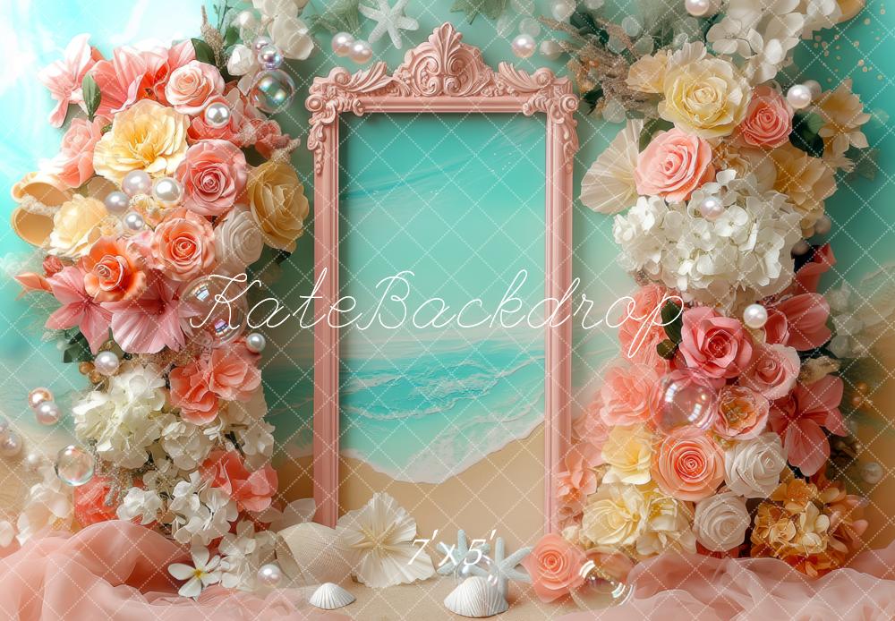 Kate Meerjungfrau Blumen Rahmen Pastell Hintergrund Entworfen von Mini MakeBelieve - Kate Backdrop.de