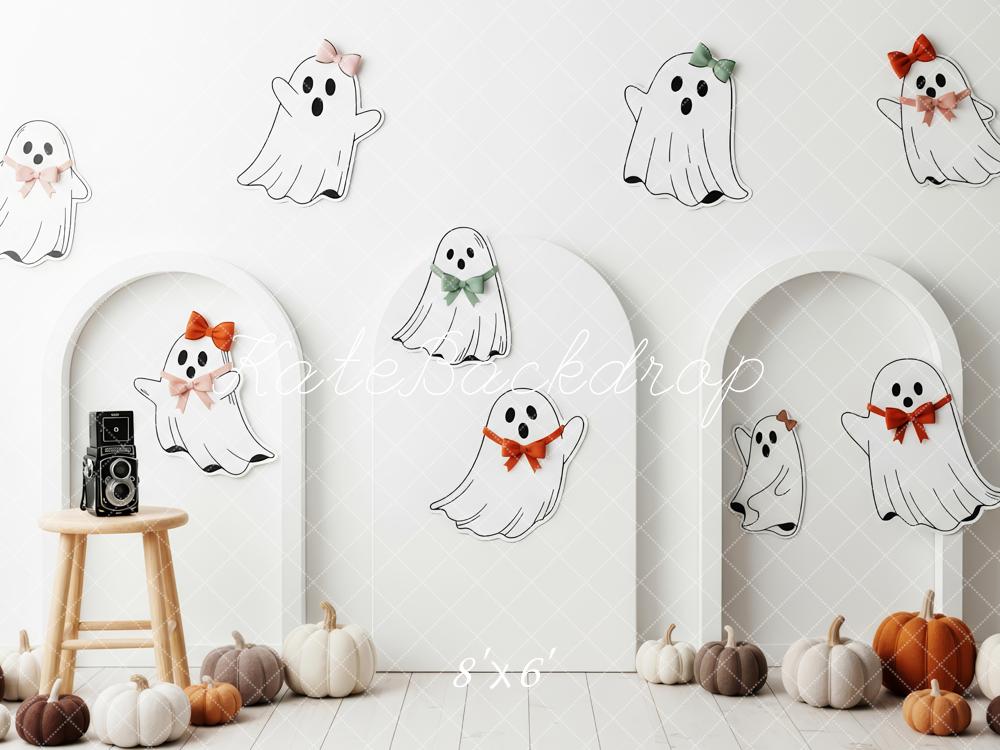 Kate Halloween Geister Bögen Weiß Hintergrund Entworfen von Patty Roberts - Kate Backdrop.de