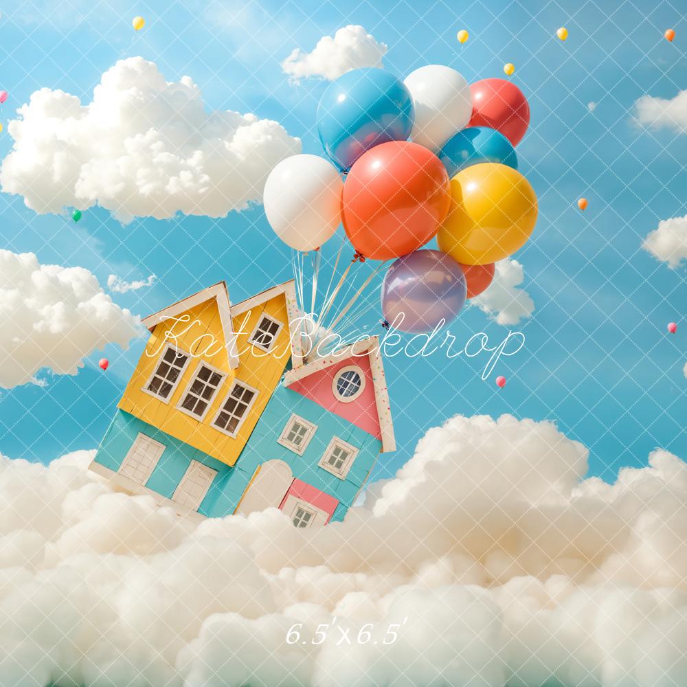 Kate Fantasy Haus Luftballons Wolken Hintergrund Entworfen von Chain - Kate Backdrop.de
