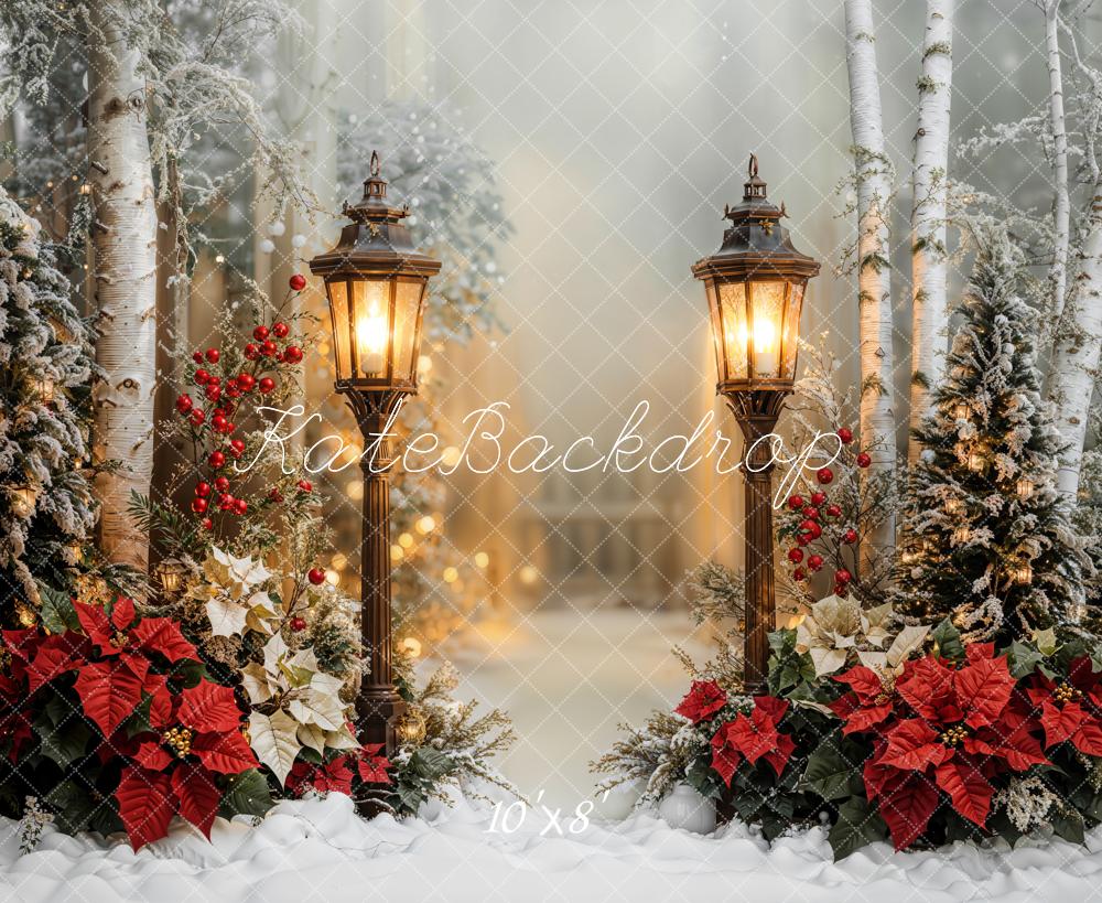Kate Weihnachten Laternen Birken Schneelandschaft Fleece Hintergrund Entworfen von Emetselch - Kate Backdrop.de
