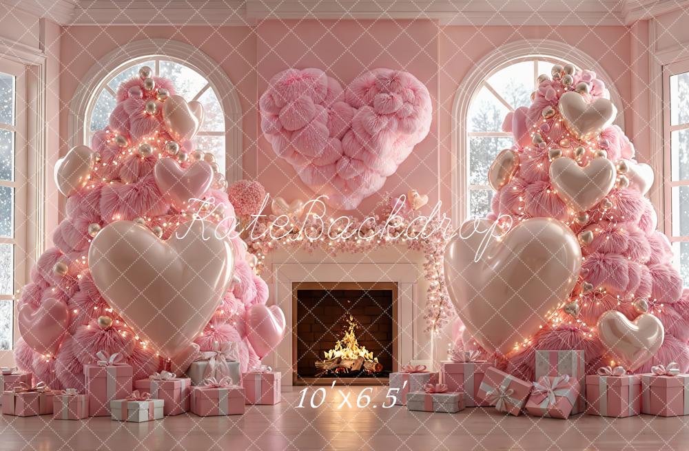 Kate Weihnachten Rosa Herzen Baum Fleece Hintergrund Entworfen von Emetselch - Kate Backdrop.de