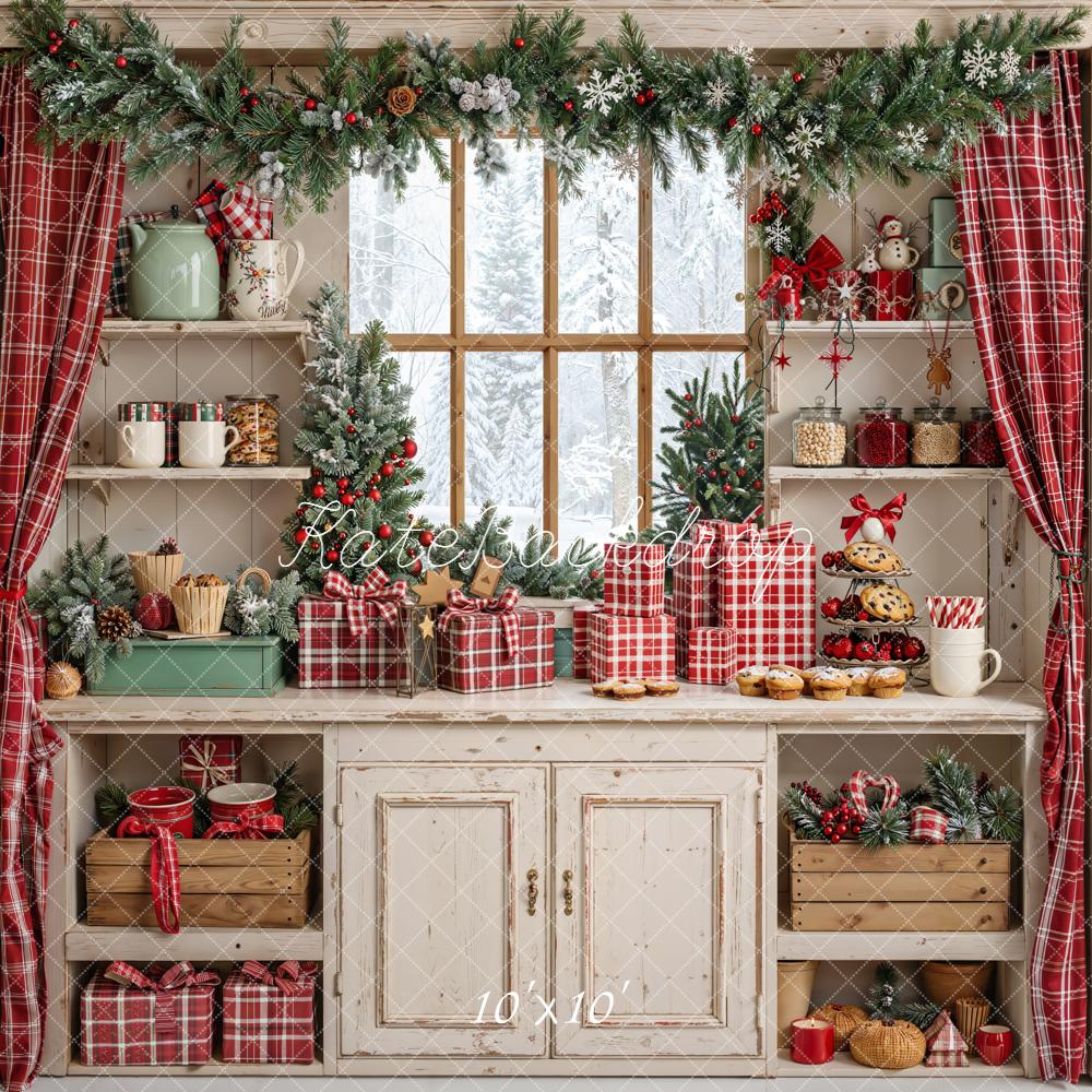 Kate Weihnachten Strümpfe Geschenke Rot Hintergrund Entworfen von Emetselch - Kate Backdrop.de