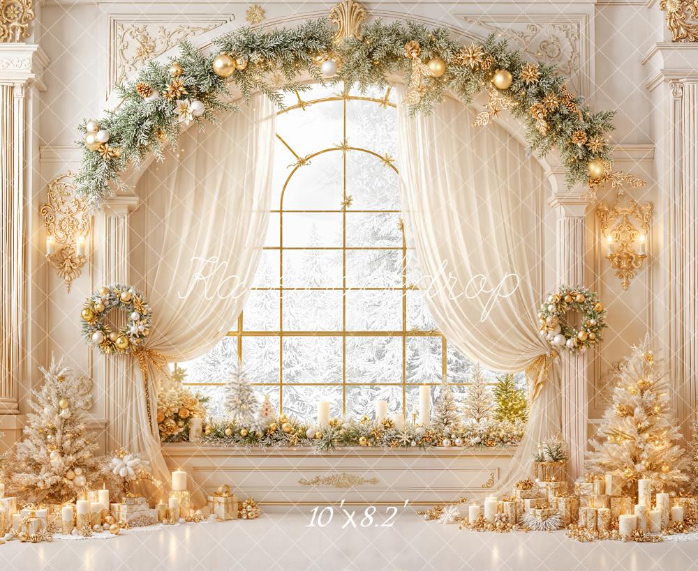 Kate Weihnachten Fenster Girlande Gold Hintergrund Entworfen von Emetselch - Kate Backdrop.de