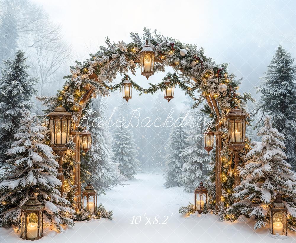 Kate Weihnachten Winterwald Lichterbogen Schnee Fleece Hintergrund Entworfen von Emetselch - Kate Backdrop.de