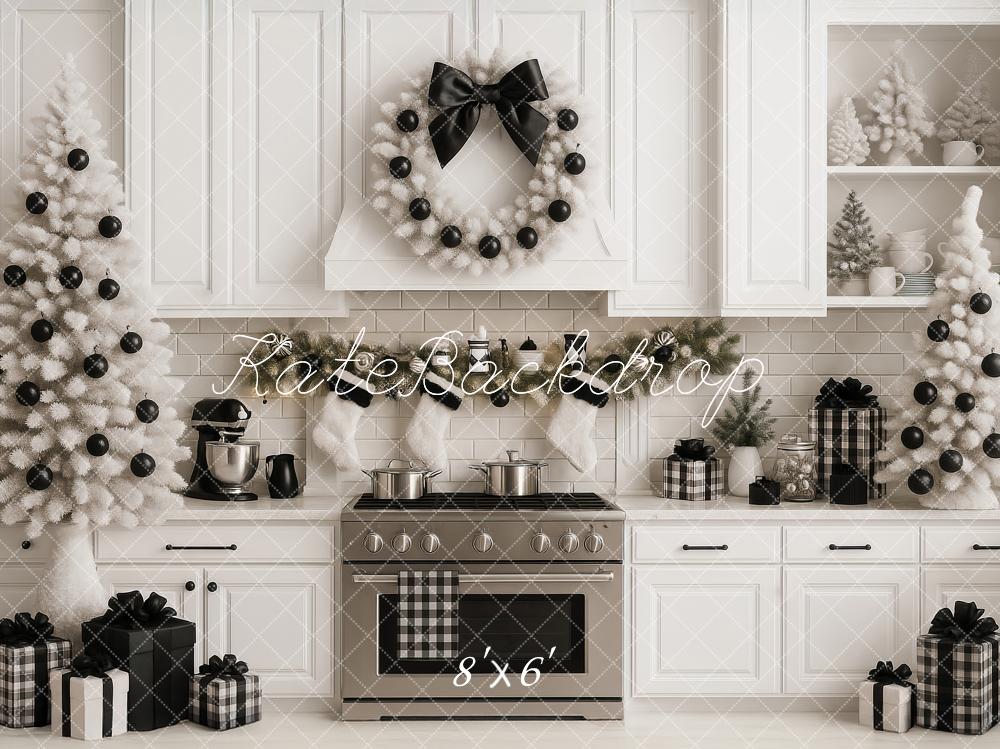 Kate Weihnachten Küche Weiß Schwarz Modern Hintergrund Entworfen von Ashley Paul