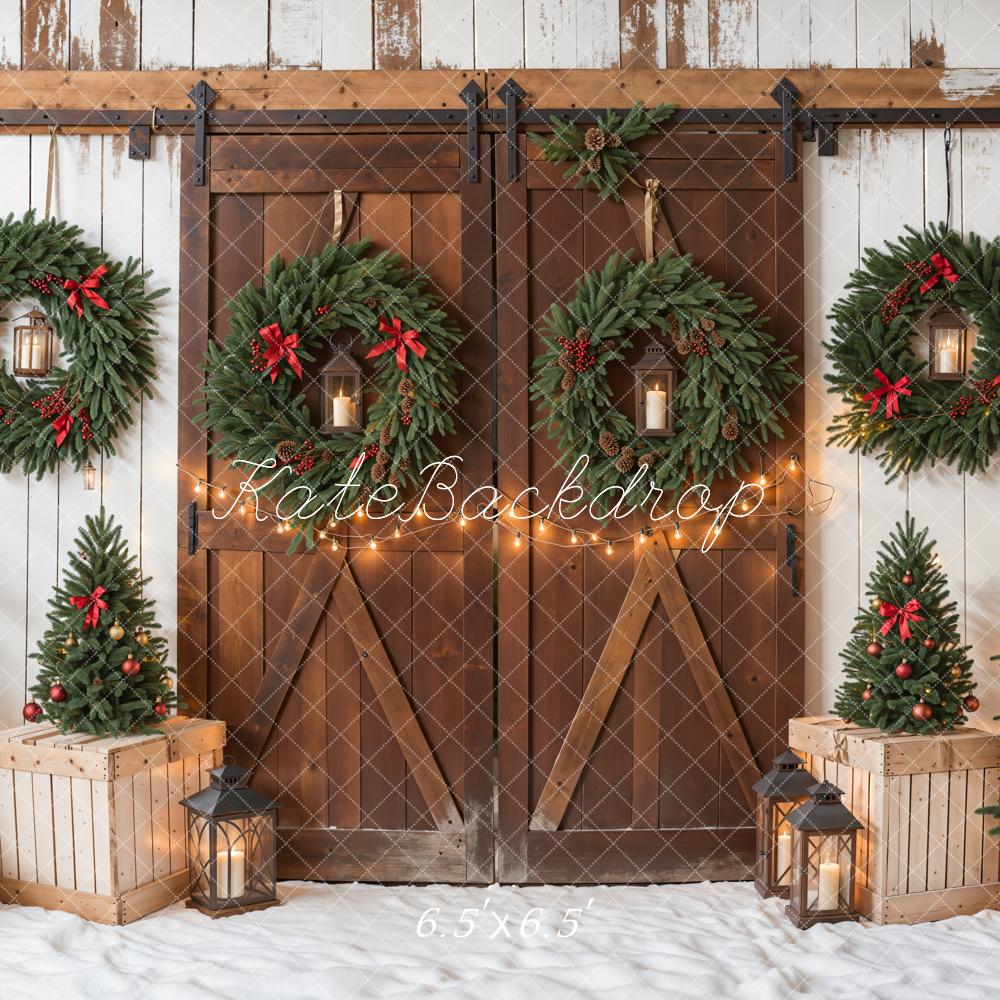 Kate Weihnachten Kränze Tannen Landhaus Hintergrund Entworfen von Emetselch - Kate Backdrop.de
