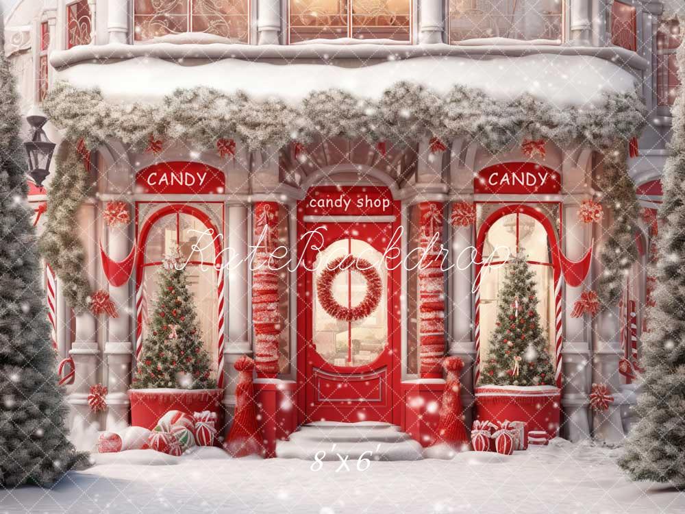 Kate Weihnachten Zuckerladen Schnee Rot Hintergrund Entworfen von Emetselch - Kate Backdrop.de