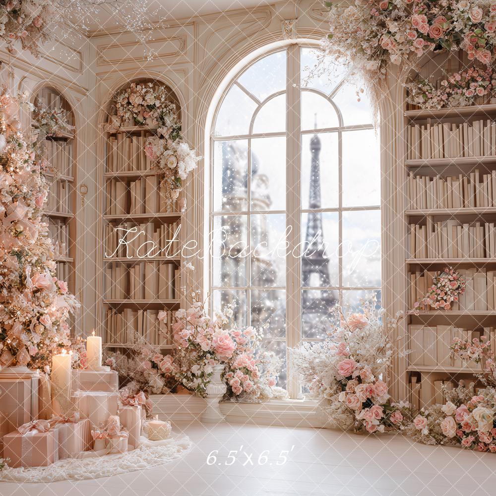 Kate Weihnachten Bücherregal Fenster Blumen Pastell Hintergrund Entworfen von Ashley Paul