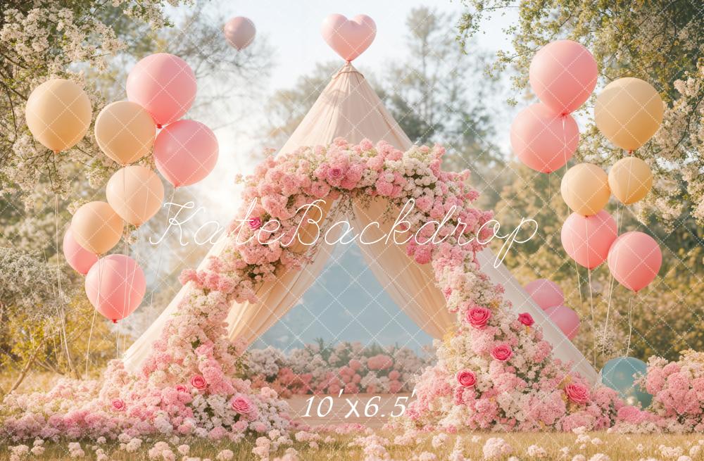 Kate Kinder Tipi Ballons Blumen Rosa Hintergrund Entworfen von Emetselch