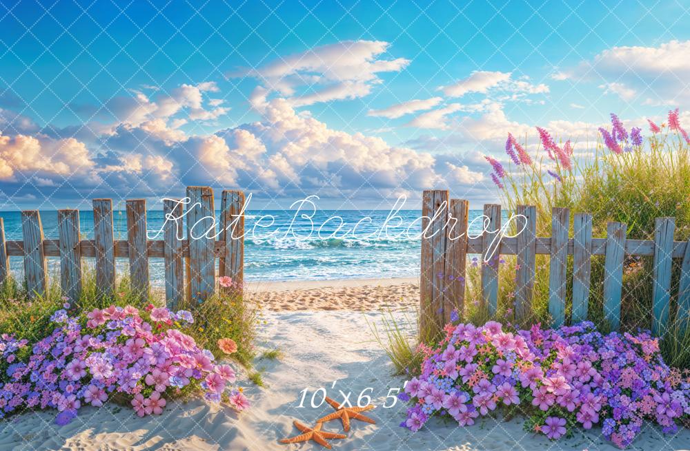 Kate Sommer Strand Zaun Blumen Fleece Hintergrund Entworfen von Emetselch - Kate Backdrop.de