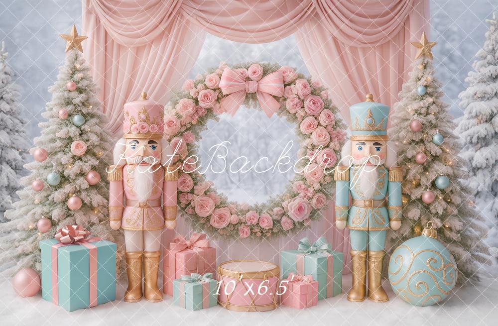 Kate Weihnachten Nussknacker Geschenke Pastell Hintergrund Entworfen von Ashley Paul - Kate Backdrop.de