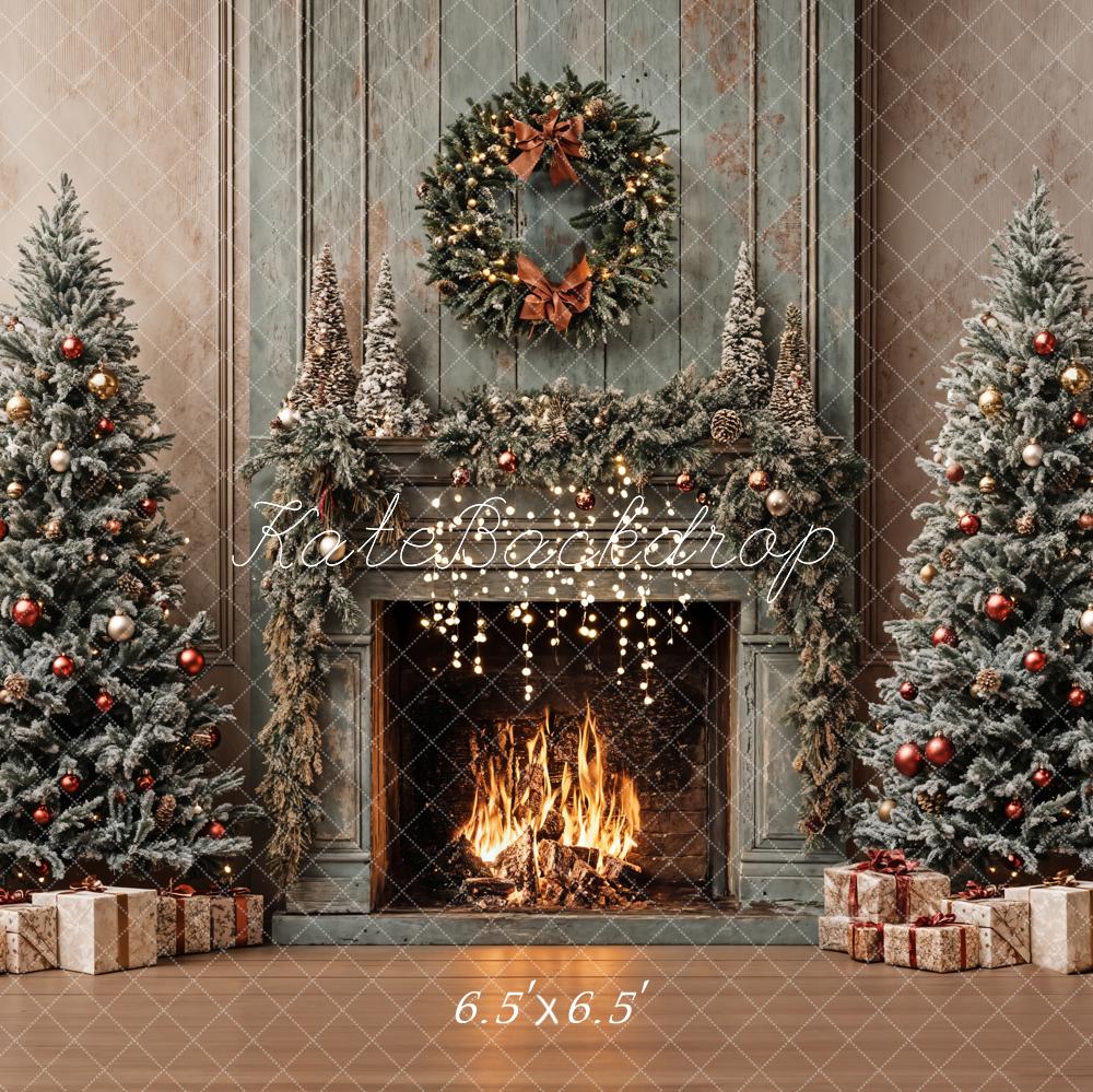 Kate Weihnachten Kamin Christbäume Vintage Hintergrund Entworfen von Emetselch - Kate Backdrop.de