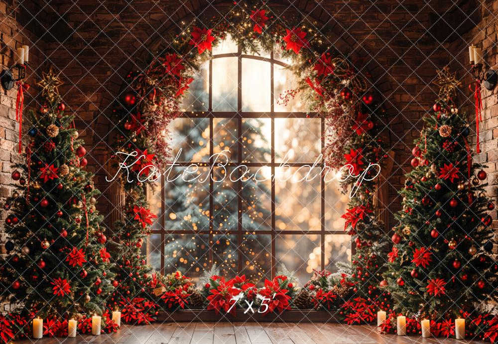 Kate Innen Weihnachten Baum Gebogenes Fenster Ziegel Wand Hintergrund Entworfen von Emetselch - Kate Backdrop.de