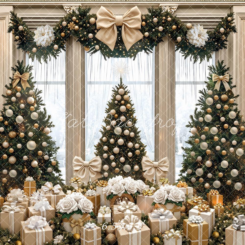 Kate Weihnachten Tannenbaum Geschenkboxen Gold Weiß Hintergrund Entworfen von Mini MakeBelieve - Kate Backdrop.de