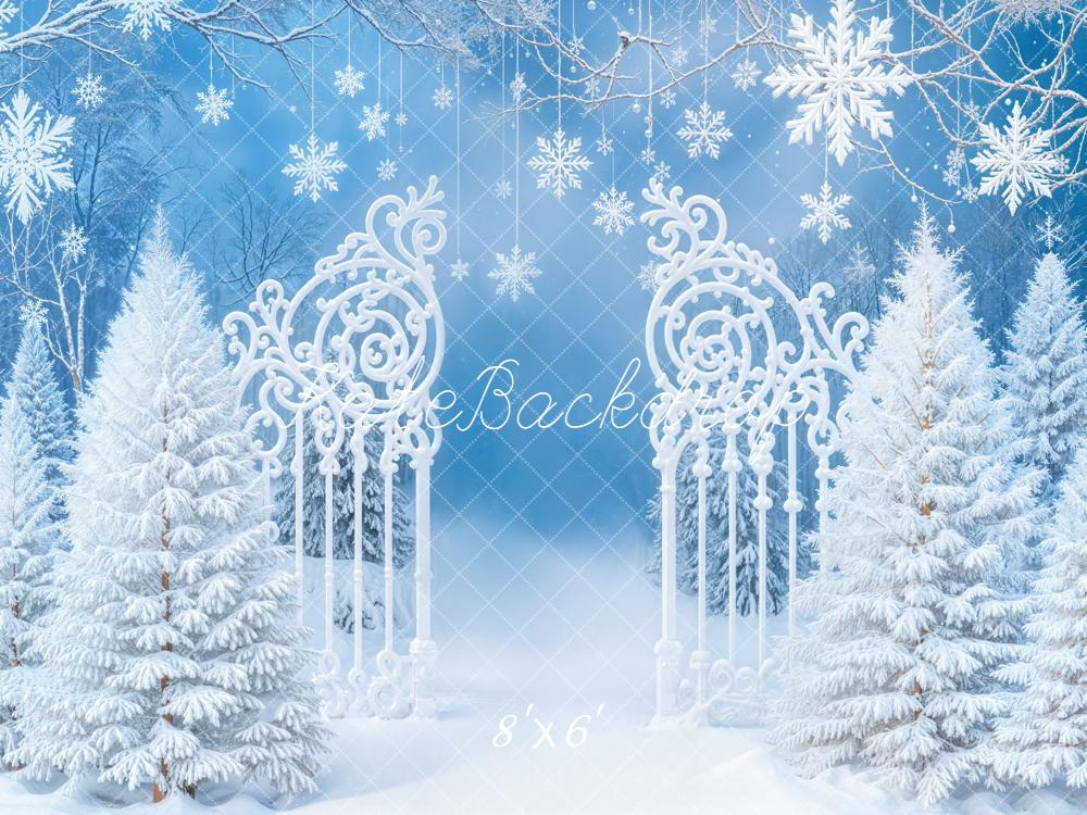 Kate Weihnachten Schneetor Schneeflocken Blau Hintergrund Entworfen von Emetselch - Kate Backdrop.de