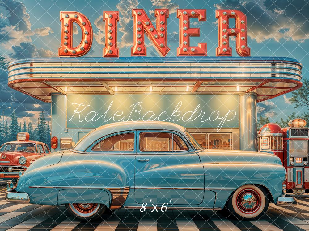 Kate Retro Diner Oldtimer Neon Fleece Hintergrund Entworfen von Emetselch - Kate Backdrop.de