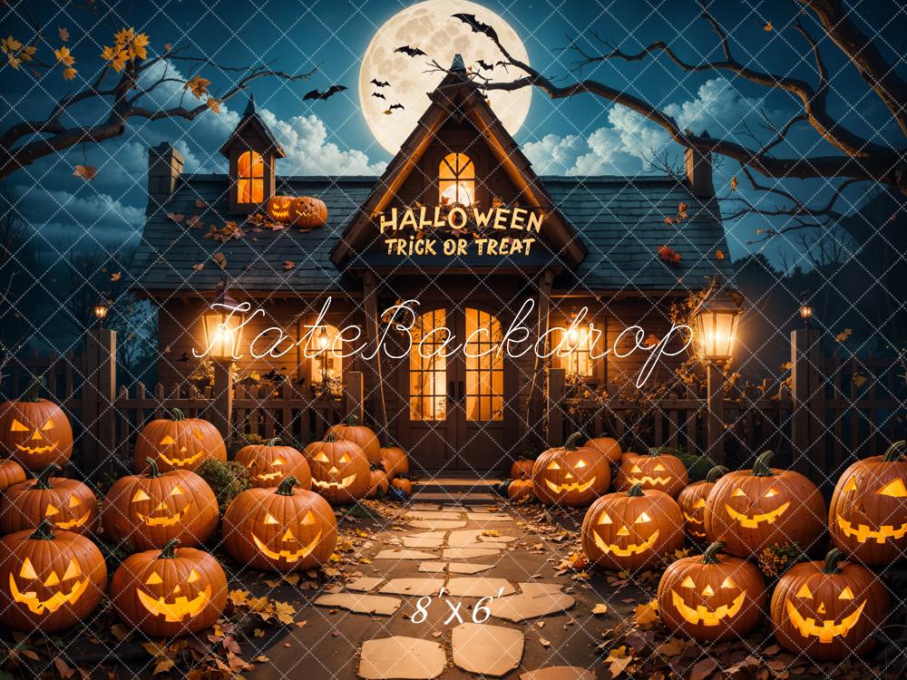 Kate Halloween Kürbisse Haus Nacht Hintergrund Entworfen von Emetselch - Kate Backdrop.de