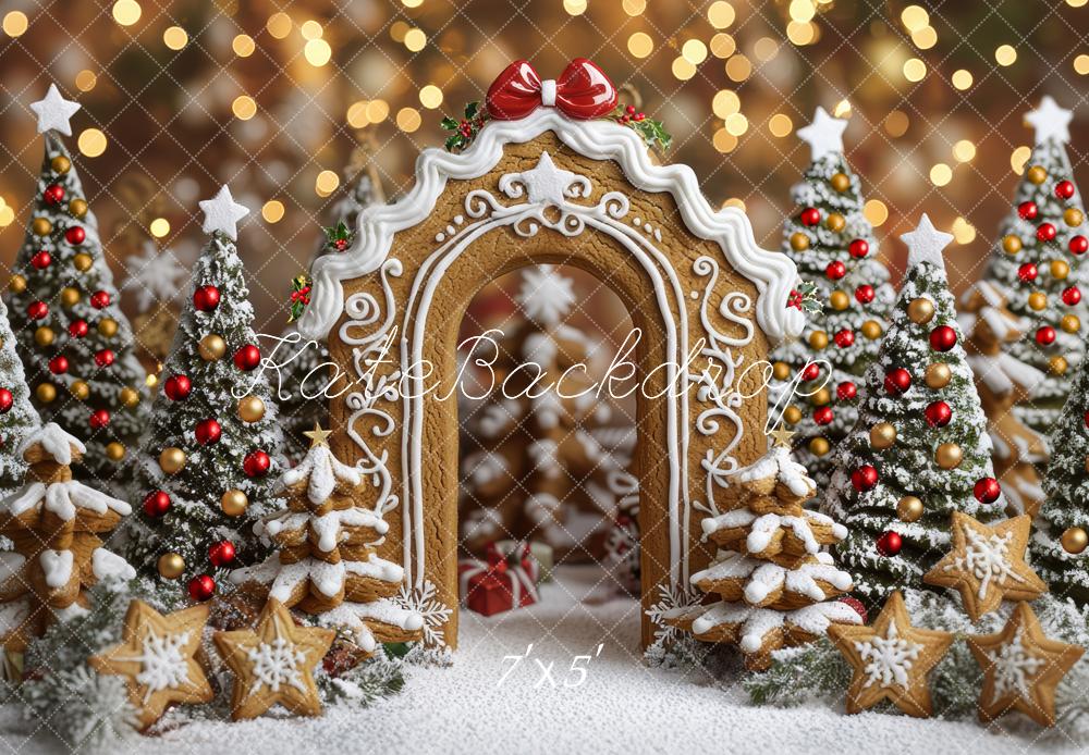 Kate Weihnachten Lebkuchenbogen Tannenbäume Bokeh Hintergrund Entworfen von Mini MakeBelieve - Kate Backdrop.de