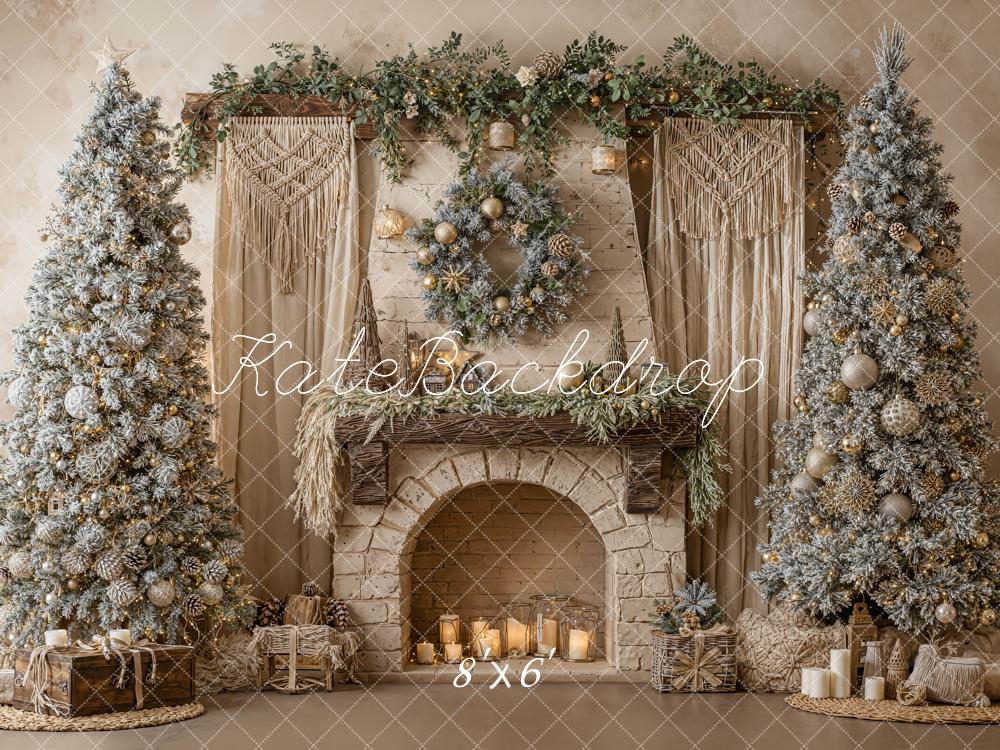 Kate Weihnachten Kamin Girlande Schnee Bäume Fleece Hintergrund Entworfen von Emetselch - Kate Backdrop.de