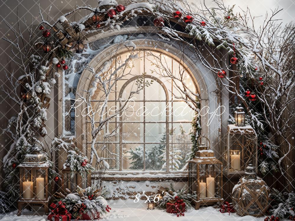 Kate Weihnachten Fenster Schnee Vintage Hintergrund Entworfen von Emetselch - Kate Backdrop.de