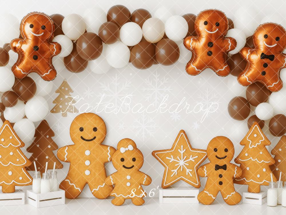 Kate Weihnachten Lebkuchen Figuren Ballons Braun Hintergrund Entworfen von Patty Roberts - Kate Backdrop.de