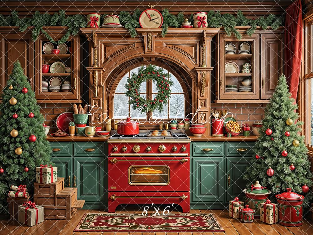 Kate Weihnachten Küche Weihnachtsbaum Rustikal Hintergrund Entworfen von Emetselch - Kate Backdrop.de