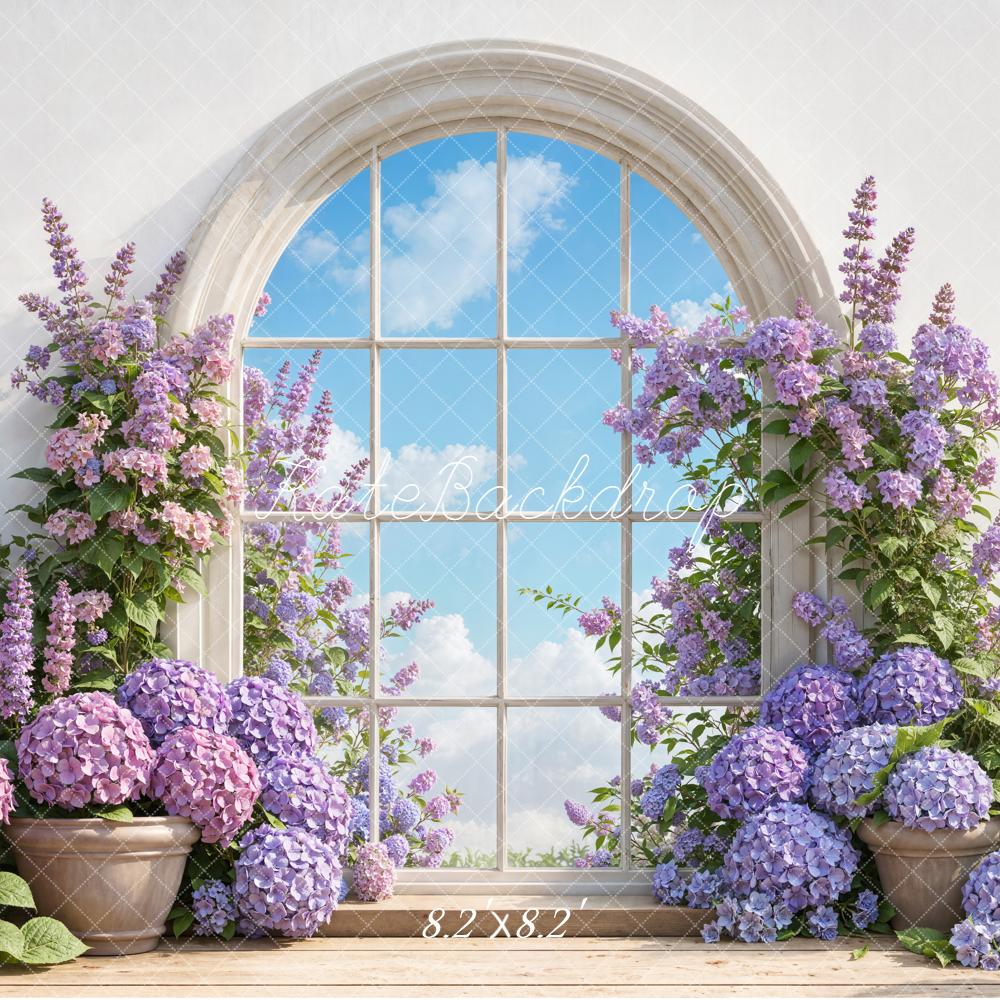 Kate Frühling Fenster Hortensien Lila Hintergrund Entworfen von Emetselch - Kate Backdrop.de