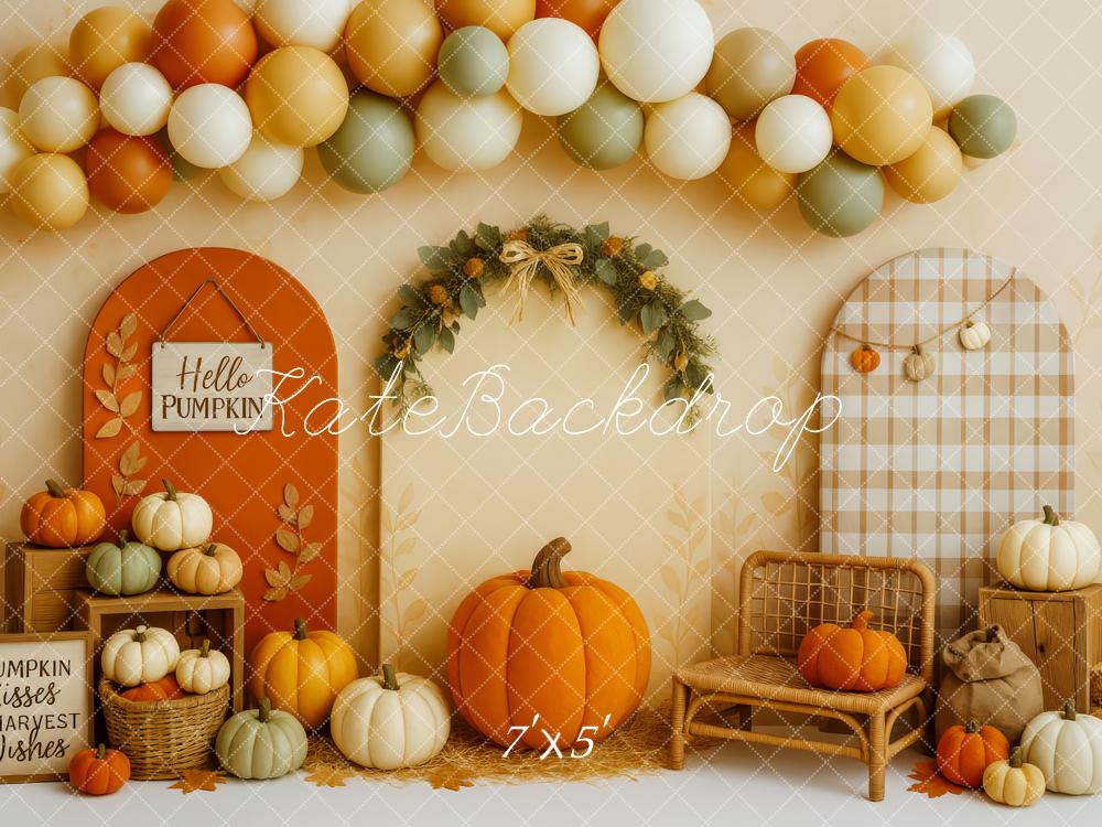 Kate Herbst Kürbis Ballonbogen Rustic Hintergrund Entworfen von Patty Roberts - Kate Backdrop.de