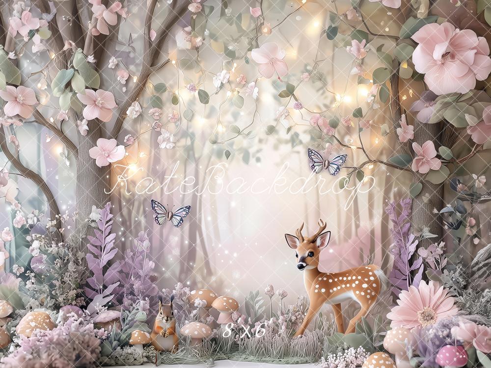 Kate Märchenwald Reh Schmetterlinge Blumen Pastell Hintergrund Entworfen von Patty Roberts - Kate Backdrop.de