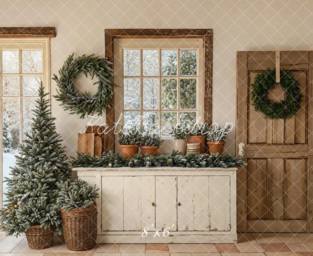 Kate Weihnachten Fenster Kränze Rustikal Hintergrund Entworfen von Emetselch