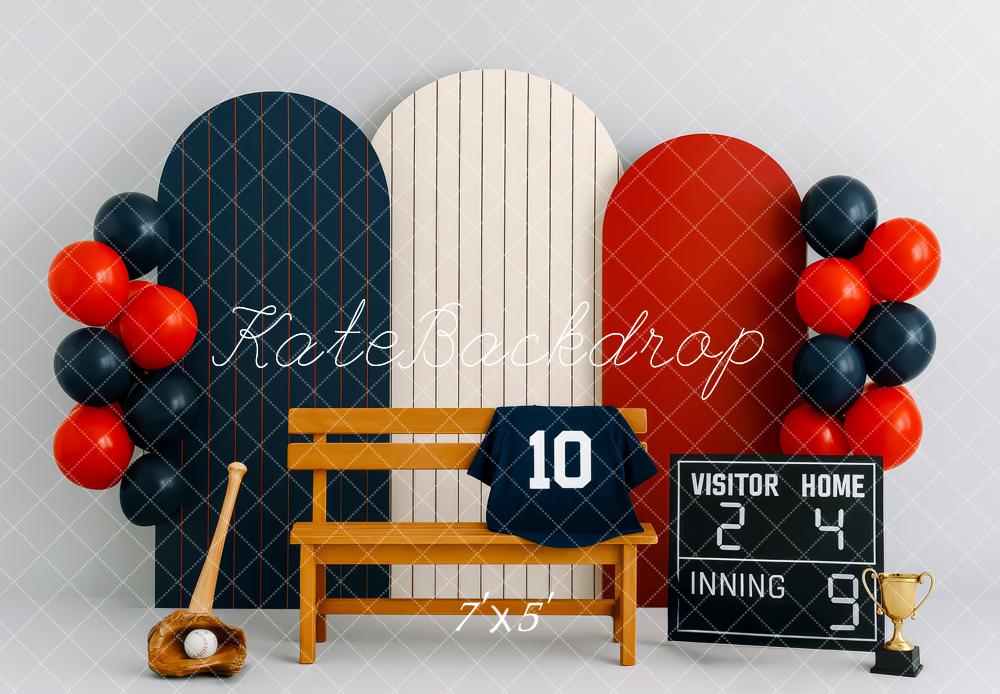 Kate Baseball Bank Scoreboard Ballons Hintergrund Entworfen von Patty Roberts - Kate Backdrop.de