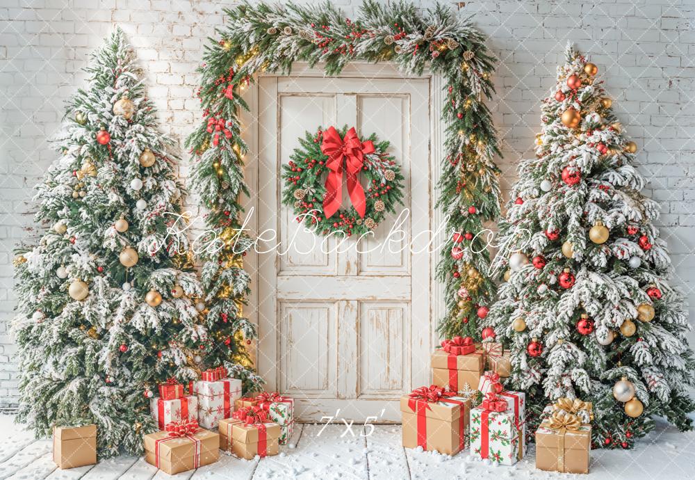 Kate Weihnachten Tannenbaum Geschenke Weiß Hintergrund Entworfen von Emetselch