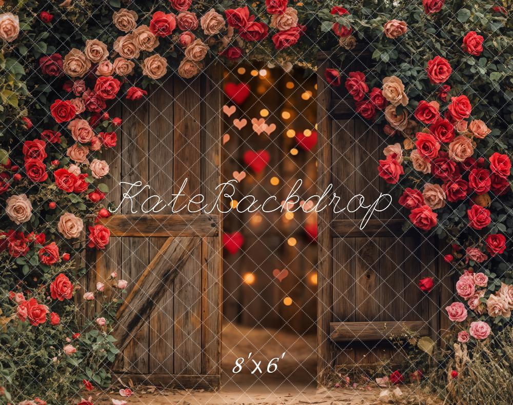 Kate Valentinstag Rosen Holztür Romantisch Fleece Hintergrund Entworfen von Emetselch