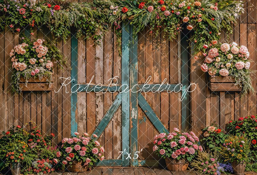 Kate Scheune Holztür Blumen Vintage Hintergrund Entworfen von Emetselch - Kate Backdrop.de