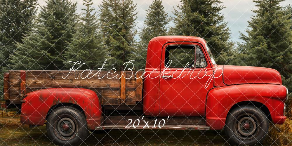 Kate Herbst Roter Pickup Tannenwald Hintergrund Entworfen von Emetselch - Kate Backdrop.de