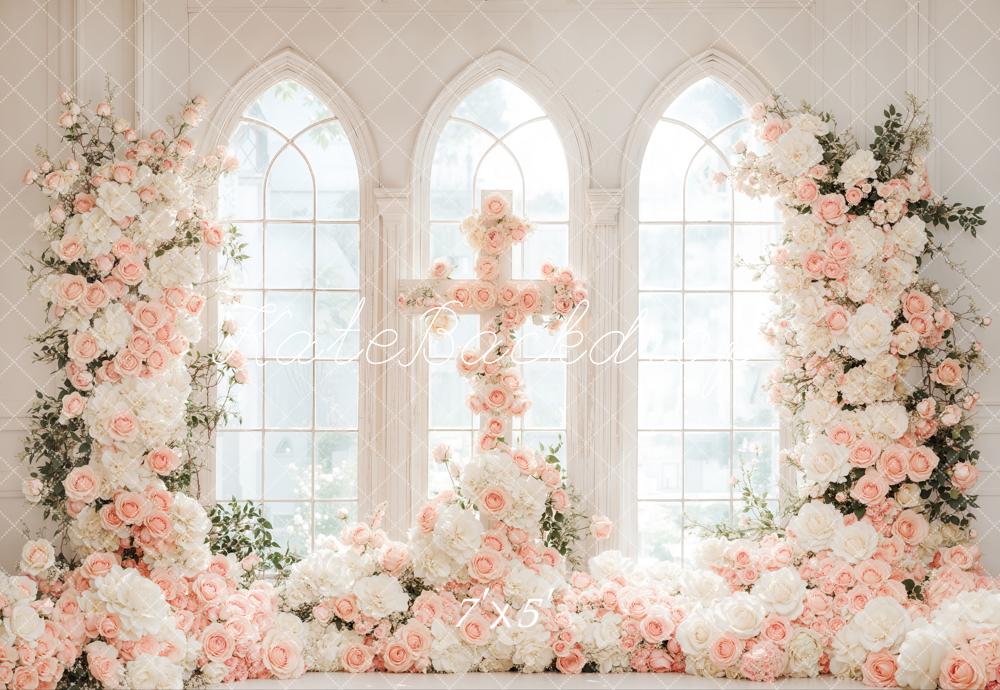 Kate Hochzeit Kreuz Fenster Blumen Weiß Rosa Hintergrund Entworfen von Emetselch