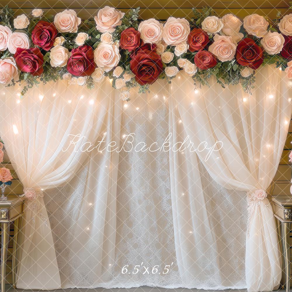 Kate Hochzeit Rosen Blumen Vorhang Hintergrund Entworfen von Mini MakeBelieve - Kate Backdrop.de