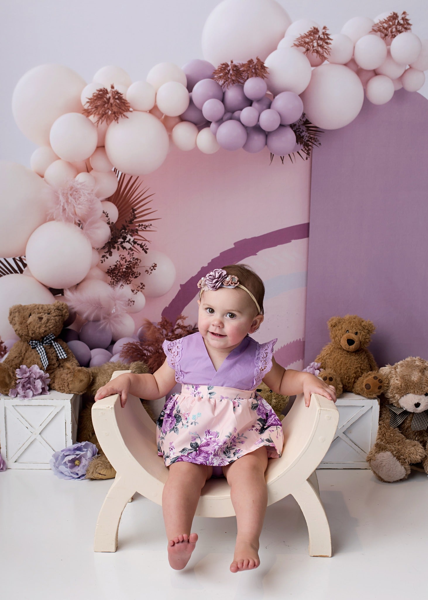 Kate Lila Boho Ballons Kuchen Smash Fleece Hintergrund Entworfen von Uta Mueller - Kate Backdrop.de