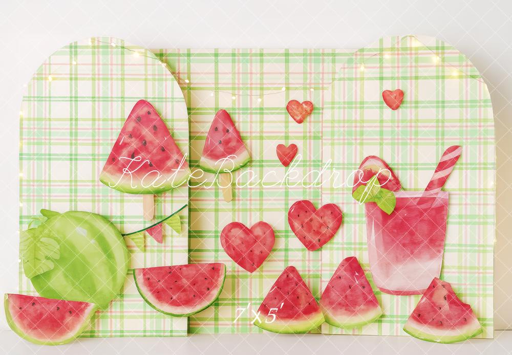 Kate Sommer Wassermelone Getränk Karo Hintergrund Entworfen von Patty Roberts - Kate Backdrop.de