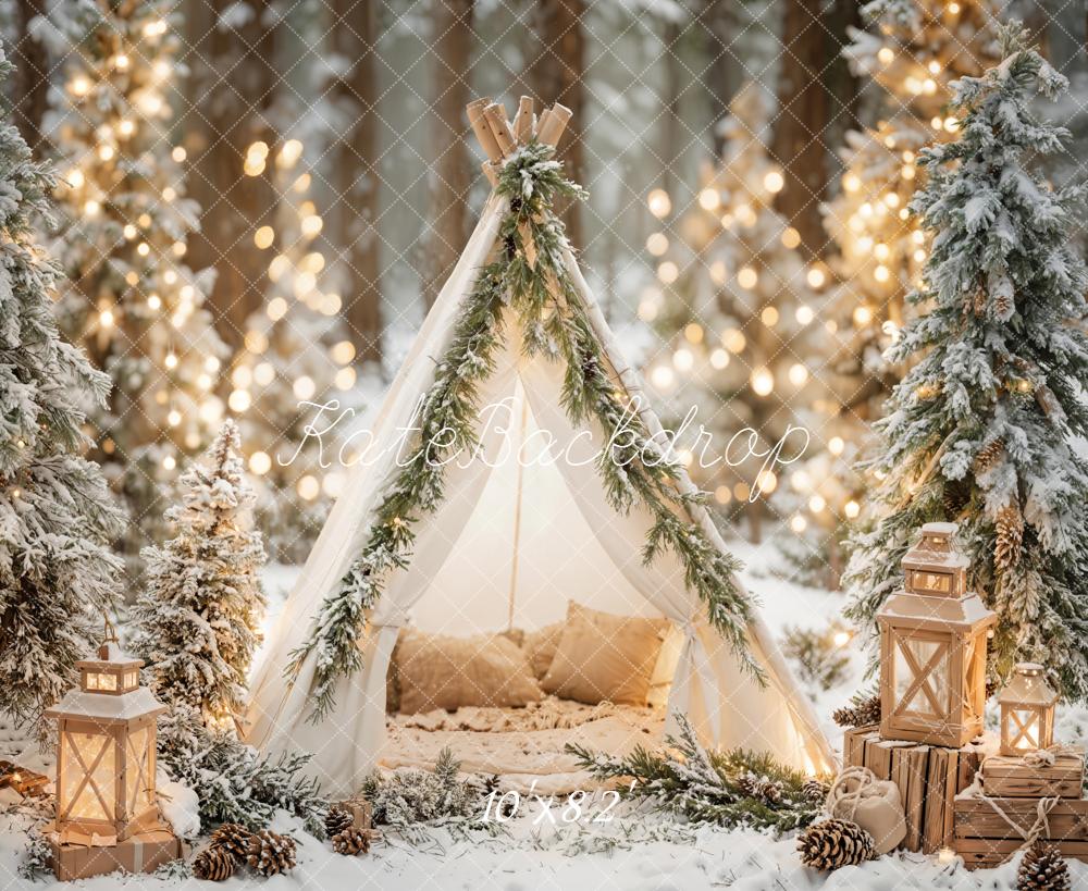 Kate Weihnachten Winterwald Zelt Lichter Hintergrund Entworfen von Emetselch - Kate Backdrop.de